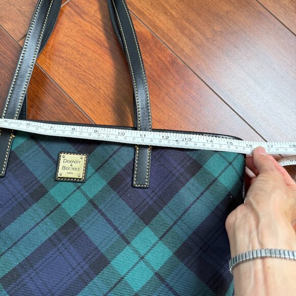 Dooney & Burke Tartan Charleston Navy & Green Plaid Tote Preppy Style - Picture 3 of 8